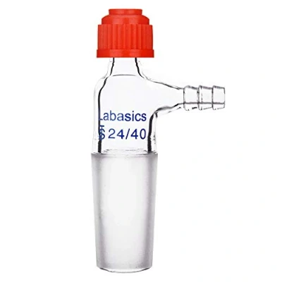 Image de Labasics Adaptateur Thermomètre en Verre, Borosilicate 24/40 Joint D&#039;entrée avec Connexion du Tuyau Dentelé Latéral et Casquette de Compression, Verrerie Laboratoire