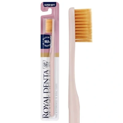 Image de Royal Denta brosse à dents dorée super douce, extra douce pour et gencives sensibles, poils double, particules dorées prévenir les bactéries, rose laiteux