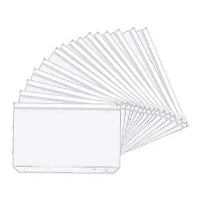 Image de Oderra 15Pcs Pochettes Classeur A6, 6 Trous Pochette Plastique Budget enveloppe pour documents cartes photos Transparent Binder A6