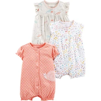 Image de Simple Joys by Carter&#039;s 3 Pack Snap up Rompers Barboteuses, Rosé/Blanc/Beige, 0 Mois (Lot de 3) Bébé Fille