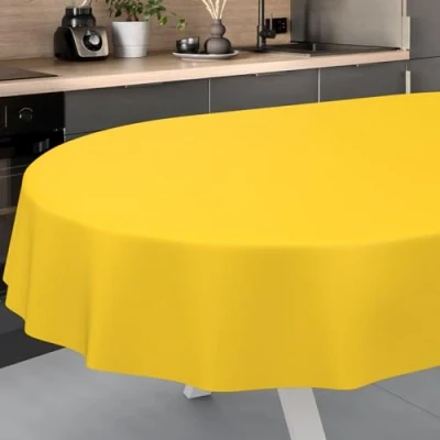 Image de ANRO Nappe en Toile cirée, Lavable, pour Table de Jardin, extérieur, intérieur, Ovale, Bord coupé, Jaune, 180 x 140 cm