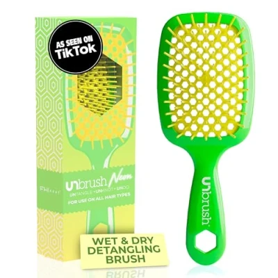 Image de FHI Heat UNbrush brosse démêlante pour un brossage sans douleur sur tous les types de cheveux humides ou secs — Poils antistatiques DuoFlex durables, poignée légère, à ventilée