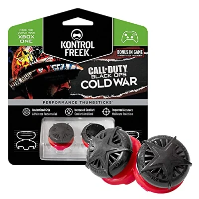 Image de KontrolFreek Call of Duty: Black Ops Cold War Performance Thumbsticks pour Xbox One et Series X 2 à grand hauteur, convexe Noir/Rouge.
