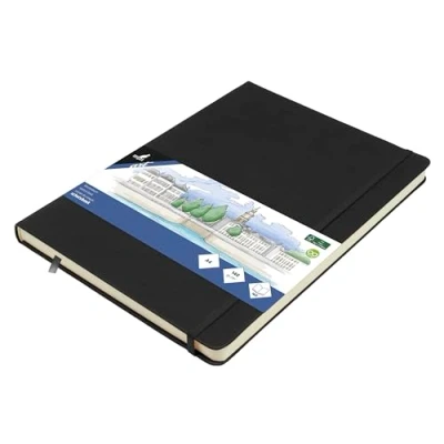 Image de Kangaro Art Carnet de croquis A4 à couverture rigide en polyuréthane noir 80 feuilles 140 g Papier crème