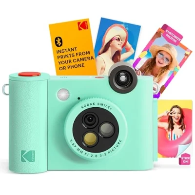 Image de KODAK Smile+ Appareil Photo numérique à Impression instantanée 2 en 1 et imprimante sans Fil Bluetooth 10 MP, Objectif Effet Rotatif spécial, Photos Autocollantes Zink x 3 Vert
