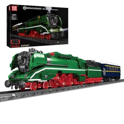 Image de Mould King 12007 Technique train Modèle de bloc construction, 2348 pièces chemin fer Télécommande et application Dual Control, télécommandé Kit avec rail éclairage