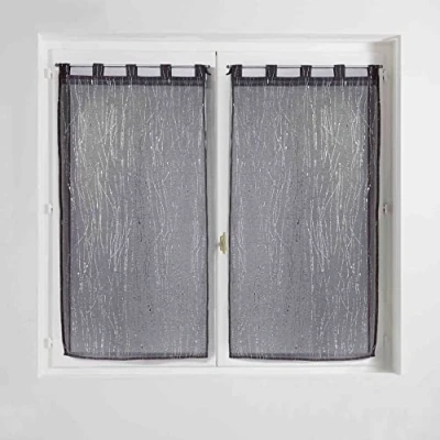 Image de douceur d&#039;interieur Filiane Paire Droite Passants Voile Sable Rayures, Polyester, Gris, 90 x 60 cm