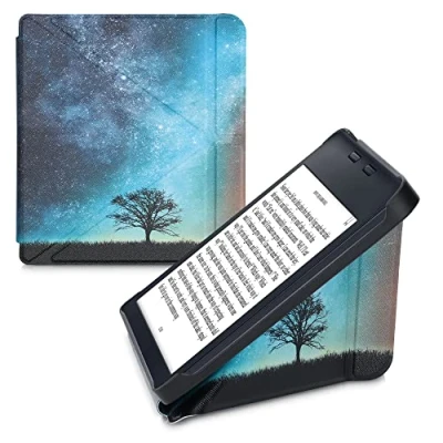Image de kwmobile Coque liseuse Compatible avec Kobo Libra 2 étui de Protection à Rabat en Simili Cuir Bleu Gris Noir