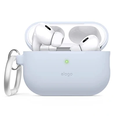 Image de elago Coque en Silicone Compatible avec Apple AirPods Pro 2ème Génération Étui, Housse de Protection Porte Clé, LED Frontale Visible, Supporte Le Chargement sans Fil (Bleu Clair)