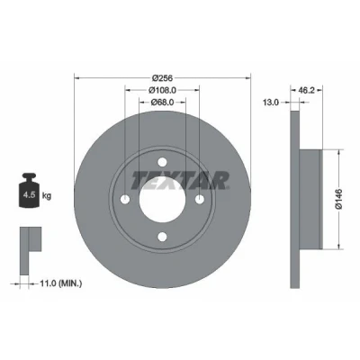 Image de TEXTAR 92025900 Disque de frein 256 13 04/04 108 plein sans boulon fix roue, moyeu roue AUDI: 90 B3, 80 100 C3 Berline