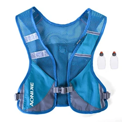 Image de AONIJIE Poids léger Sac à dos d&#039;hydratation de randonnée en plein air Marathon Vest Climbing Cycling Backpack Avec 2 bouteilles 250 ml (Bleu)