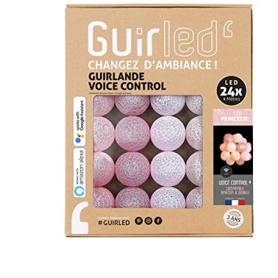Image de GuirLED Guirlande lumineuse boules coton LED USB Commande Vocale Amazon Alexa &amp; Google Assistant Programmable à l&#039;infini Adaptateur secteur 2xUSB inclus 24 2.4 Princesse
