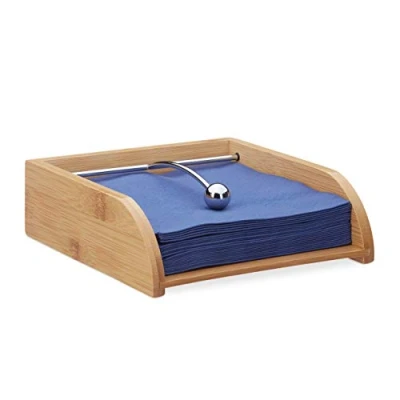 Image de Relaxdays Porte serviettes de table, en bois bambou, avec élément lestage, plat, distributeur, support, nature