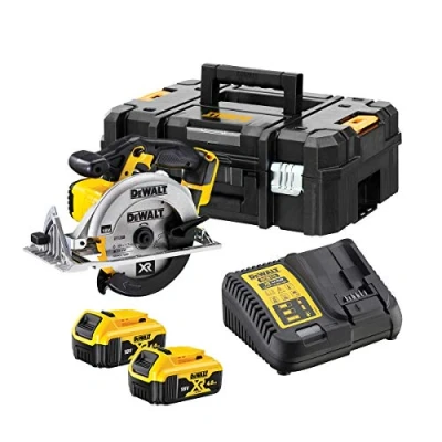 Image de DeWalt Scie Circulaire XR 18V 4 Ah DCS391M2 QW sans Fil avec Coffret, 2 Batteries et Chargeur 3700 trs/min Lame Carbure 24 Dents 165 mm Profondeur Coupe Max à 90 55 Noir/Jaune 45 cm