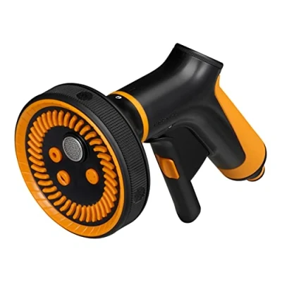 Image de Fiskars Pistolet Pulvérisateur Multi, 5 Jets, Débit réglable en continu, avec Contrôle Gâchette à l&#039;Avant et verrouillage marche/arrêt, SoftGrip, Taille universelle, noir/orange, 1065482