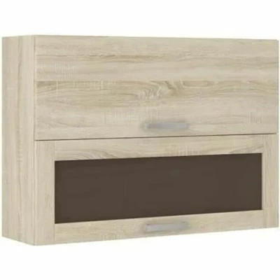Image de Meuble haut vitré 2 portes basculantes L 80 x P 31,6 H 72 Décor chêne sonoma LASSEN