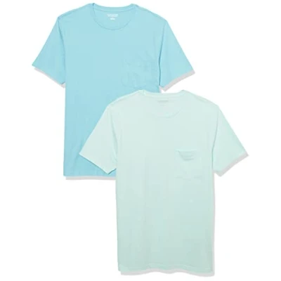 Image de Amazon Essentials T shirt à coupe ajustée, manches courtes et col roulé Homme, Lot de 2, Bleu Clair/Bleu des Mers du Sud, XXL