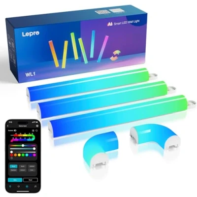 Image de Lepro WL1 IA Applique Murale RGB, Éclairage Généré par LLM, 6 Pcs et 2 Coins LED Gaming RGB Vocale App Commande, Compatible avec Alexa Google Assistant, Music Sync pour Maison Chambre Fête