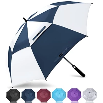 Image de ZOMAKE Grand Parapluie De Golf XL Parapluies Grande Taille 2 3 Personnes Anti Tempete Extra Large Automatique Umbrella Double Canopée Homme Femme(Bleu Marin/Blanc)