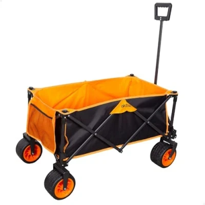 Image de Aktive Chariot de Transport Pliable, Plage, Jardin, Camping, jusqu&#039;à 100 kg, roulettes Robustes et pivotantes à 360 degrés avec Freins, poignée Multi Angles, Poche, étui Porte Tasse, Noir