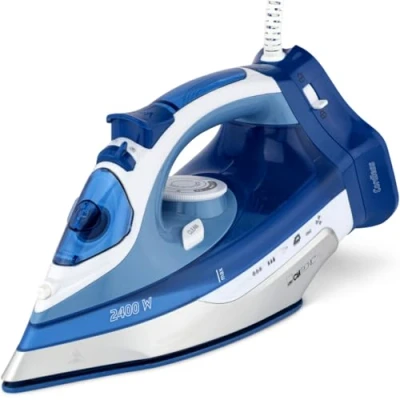 Image de Clatronic 263858, DB 3706, Fer à Repasser Centrale Vapeur, 7 Fonctions avec Semelle spéciale en Acier Inoxydable, 1800 Watts, réservoir d&#039;eau de 150 ML, Foncé, Céramique, Blanc/Bleu