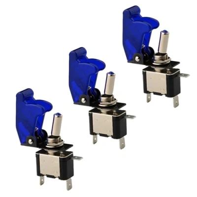 Image de CESFONJER 3 x 12V 20A LED Bleu Interrupteurs Bascule, Levier On/Off ON OFF SPST + COUVERTURE Auto Voiture