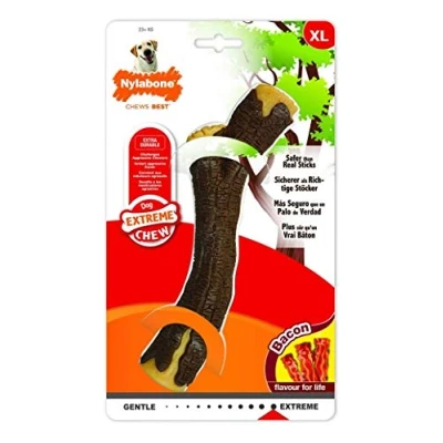Image de Nylabone Bton À Mcher Pour Chiens Mcheurs Extrêmes, Arôme Bacon Jouet Qui Mchent Fort Extra Large Jusqu&#039;à 23kg + Chien Taille Xl