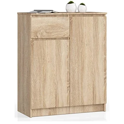 Image de AKORD Commode K80 2D1SZ avec 2 Portes et 1 tiroir Classique pour La Chambre, Salon Meuble de Rangement L80 x H99 P40 cm Poids 34 kg Chêne Sonoma
