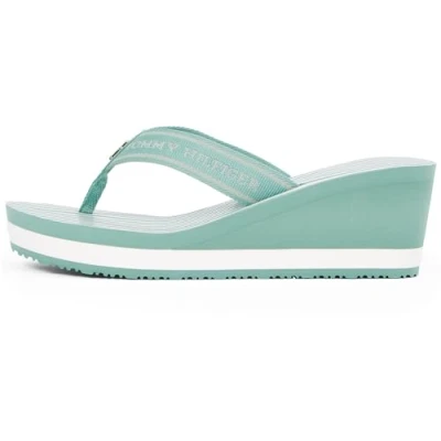 Image de TOMMY HILFIGER Femme TH Stripes Wedge Beach Sandal FW0FW08521 Tongs, Green (Charming Green), 40 EU