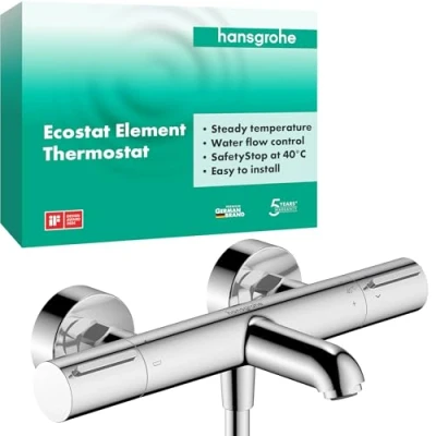Image de hansgrohe Ecostat Element Mitigeur baignoire thermostatique, Robinet de apparent avec arrêt sécurité (SafetyStop) à 40C, Thermostat 2 sorties, Chromé, 13347000