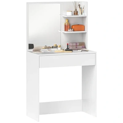Image de Coiffeuse avec miroir HOMCOM tiroir et étagères pour chambre à coucher 75l x 40P 137H cm blanc