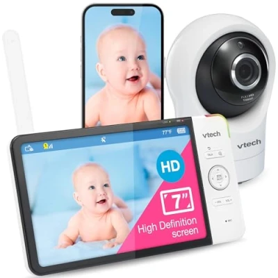 Image de VTech RM7764HD 1080p WiFi Remote Access Baby Monitor, 360 Pan&amp;Tilt, 7&quot; 720p HD Display, Night Vision, Soothing Sounds, 2 Way Talk, Temperature Sensor, Motion Detection, iOS &amp; Android