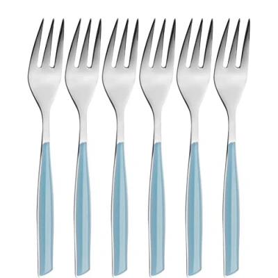 Image de BUGATTI, Glamour, Lot de 6 fourchettes à Dessert en Acier Inoxydable 18/10 et poignée Couleur Bleu Ciel, emballé dans Une boîte Cadeau, va au Lave Vaisselle