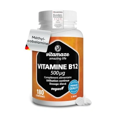 Image de Vitamine B12 500 mcg Méthylcobalamine Hautement Dosée &amp; Végétalienne 180 comprimés pour 6 mois Complément Alimentaire Naturel Sans Additifs