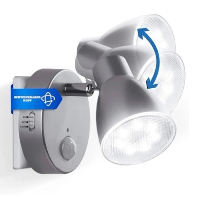 Image de Trango 2635 014 Veilleuse à capteur LED *MILO* avec détecteur de mouvement et fonction automatique en argent lumière sécurité directe 230V lampe douille, d&#039;orientation, nuit