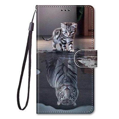 Image de Nodigo EU Coque Compatible pour Samsung Galaxy A05S Antichoc avec Support Clapet Design Animal Motif Drôle Étui Bumper 360 Kickstand Case Cover Housse Portefeuille Chat + Tigre