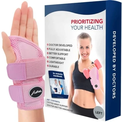Image de Dr. Arthritis Attelle Poignet [Gauche], Conçue par des Médecins, Orthese Légère, Bandage de Force, Canal Carpien, Maintien Poignet, pour Hommes et Femmes [À l’Unité, Rose]