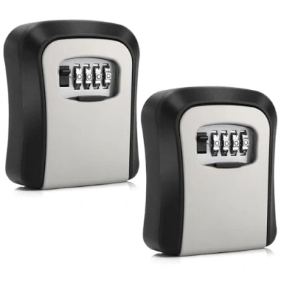 Image de CROING Lot de 2 coffres forts muraux pour clés avec serrure à combinaison, code 4 chiffres, noir et gris