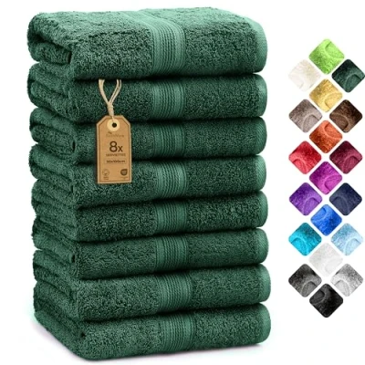 Image de NatureMark Lot de 8 Serviettes Toilette en Tissu éponge, 100% Coton, Vert foncér, 50 x 100 cm