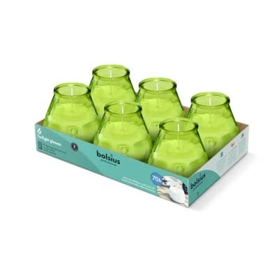 Image de Bolsius Bougies D&#039;extérieur 6 Pièces en Verre Vert Durée de Combustion 70 Heures Sans Huile Palme Propre Mèche Coton