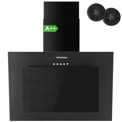 Image de TopStrong Hottes Aspirantes 60cm, Class A++ Hotte Cuisine inclinée Silencieuse, 350m3/h aspirante Evacuation ou Recyclage, Filtres Charbon Inclus, 3 Vitesses Hotte, LED Eclairage, 56 dB, Noire