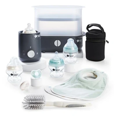 Image de Tommee Tippee Set d&#039;alimentation complet avec stérilisateur à vapeur électrique sac isotherme pour biberons, biberons et chauffe Easiwarm Noir