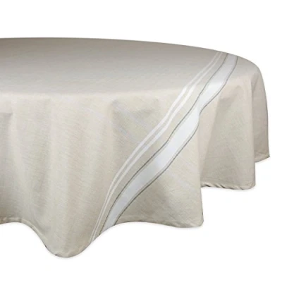 Image de DII Nappe Ronde de Style Rustique à Rayures françaises 178 cm Taupe/Blanc