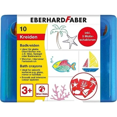 Image de Eberhard Faber 524110 Set de craies pour le bain, 10 crayons bain et 5 pochoirs, lavables sans laisser traces