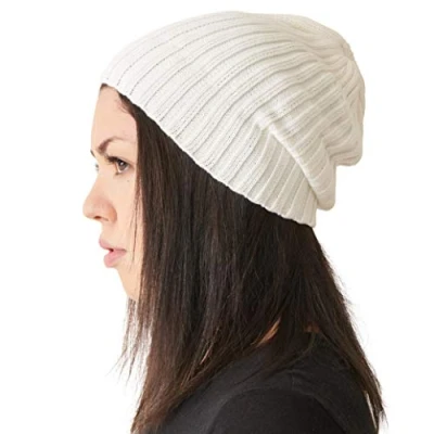 Image de CHARM Bonnet Homme Femme Fisherman Beanie de 100% Coton Unisexe Chapeau Docker Cap Marin Tricoter Classique Conception Simple Strié Blanc
