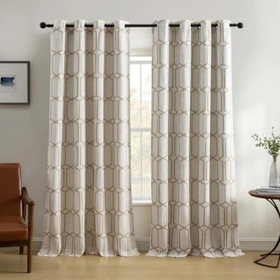 Image de Elrene Rideau de fenêtre en Lin à œillets pour obscurcissement pièce, Tissu, Taupe, 213,4 x 132,1 cm