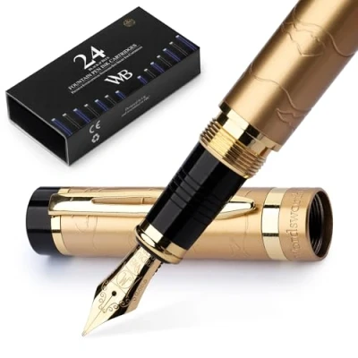 Image de Wordsworth &amp; Black Ensemble De Stylos Plume Primori [Or Superbe] Pointe Moyenne, éTui Cadeau, 24 Cartouches D&#039;encre, Convertisseur Recharge, Manuel ; Journalisation, Calligraphie, éCriture Fluide