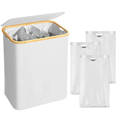 Image de AdelDream panier à linge 160L avec couvercle 3 compartiments pliable sac Beige