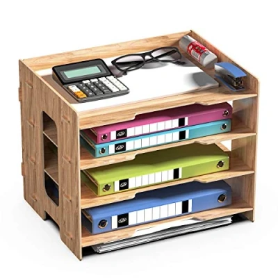 Image de JOPOO Organisateur de Bureau en Bois, 4 diviseurs Documents A4, Plateaux classement Bois pour Fichier Bureau/Document/A4 Paper