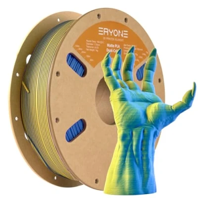 Image de Filament d&#039;imprimante 3D PLA bicolore mat ERYONE 1,75 mm +/ 0,03 mm, 1 kg pour imprimantes 3D, bleu et jaune